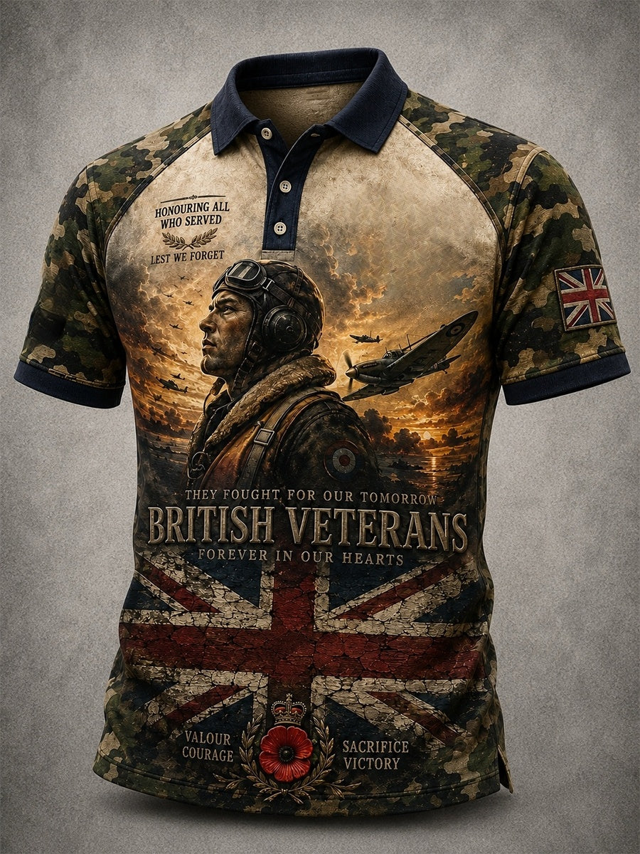 Men's British Veteran Commemorative Print Short-Sleeve Polo Shirt