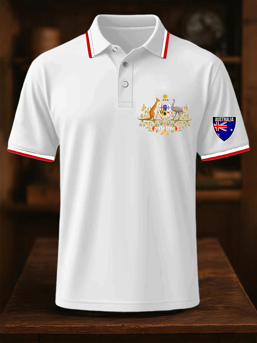 Men's Vintage Australian Flag Printed Casual Cotton Short Sleeve Polo Shirt