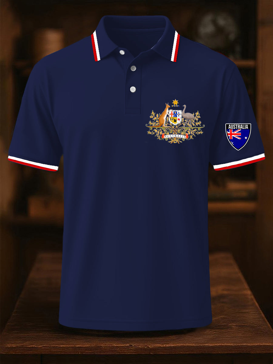 Men's Vintage Australian Flag Printed Casual Cotton Short Sleeve Polo Shirt