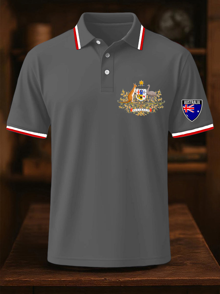 Men's Vintage Australian Flag Printed Casual Cotton Short Sleeve Polo Shirt