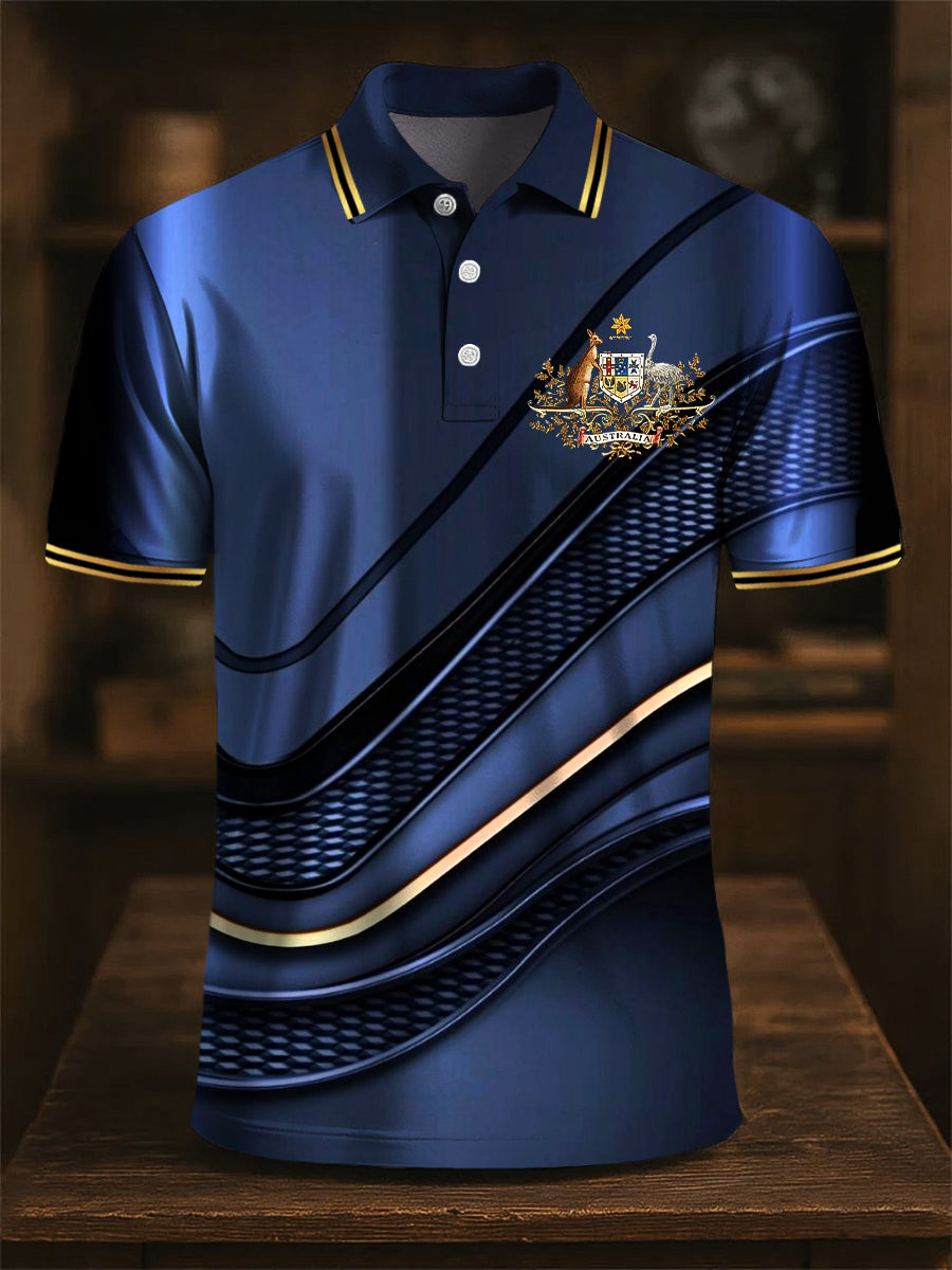 Men's Australian Kangaroo Emblem Classic Printed Casual Business Polo Shirt