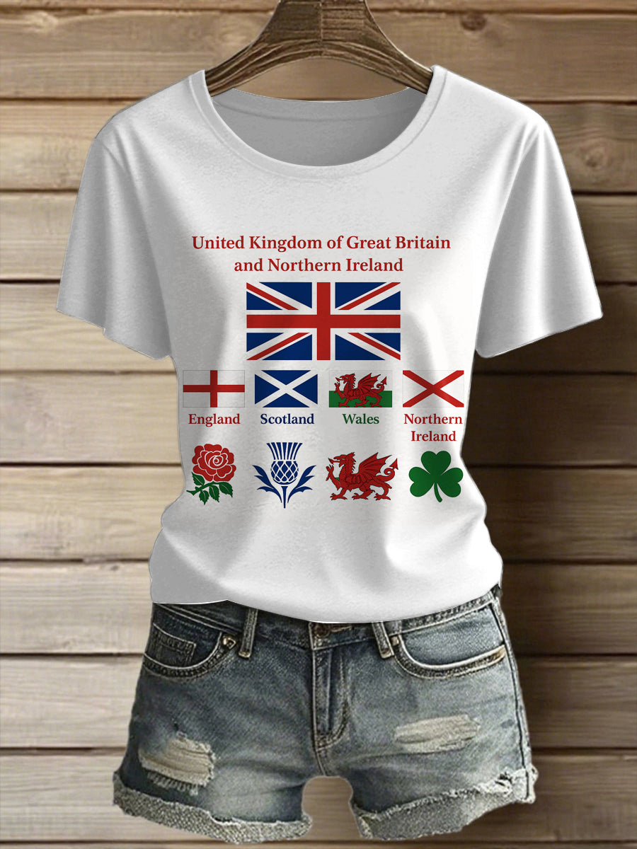 Women's Great Britain And Northern Ireland Printed Vintage Fashion Loose Short Sleeve T-Shirt