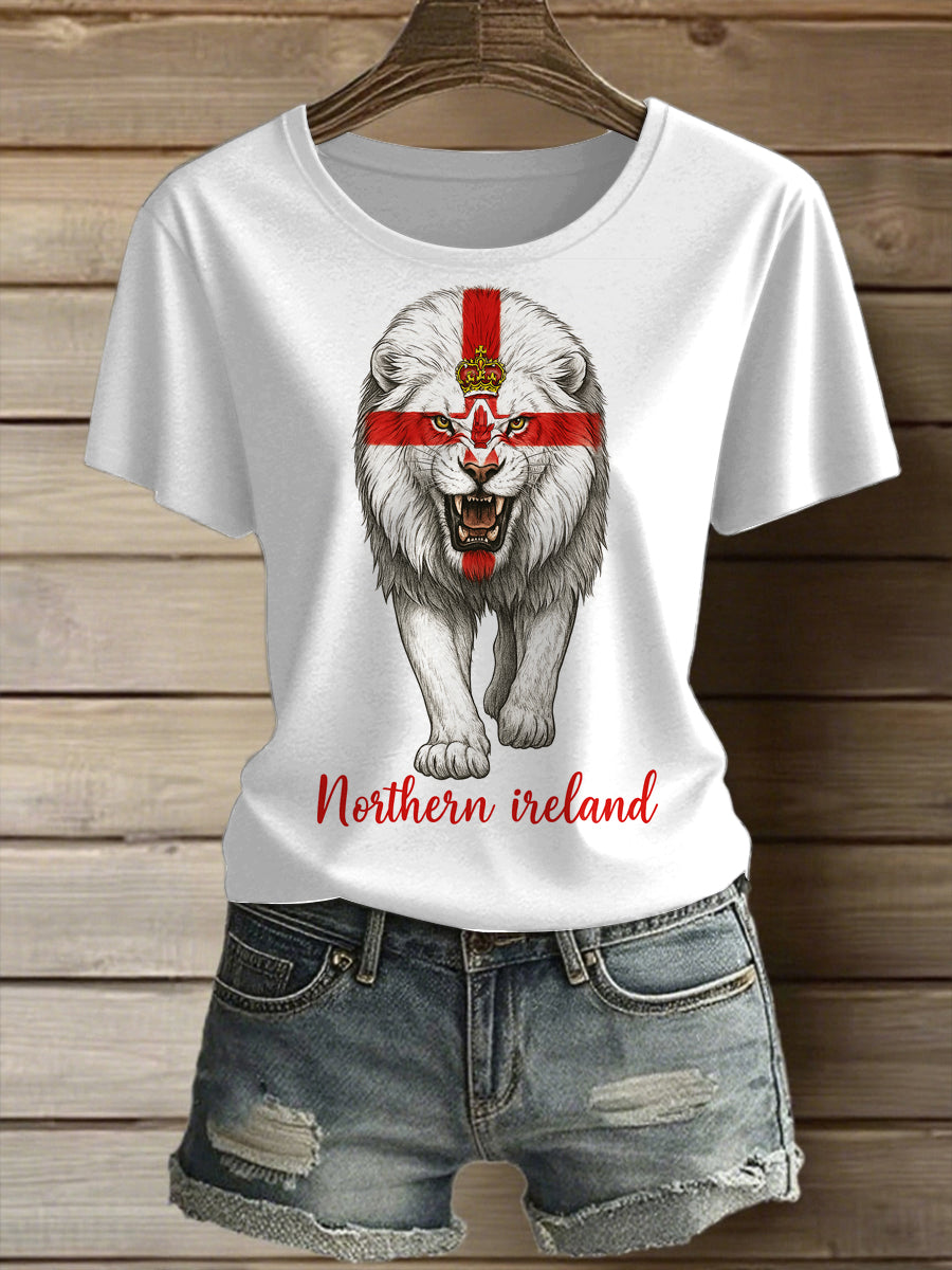 Women's Northern Ireland Lion Printed Vintage Fashion Loose Short Sleeve T-Shirt