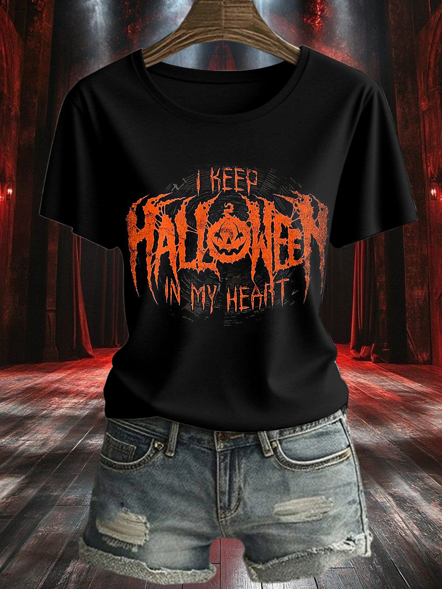 Women's Halloween Printed Vintage Fashion Loose Short Sleeve T-Shirt