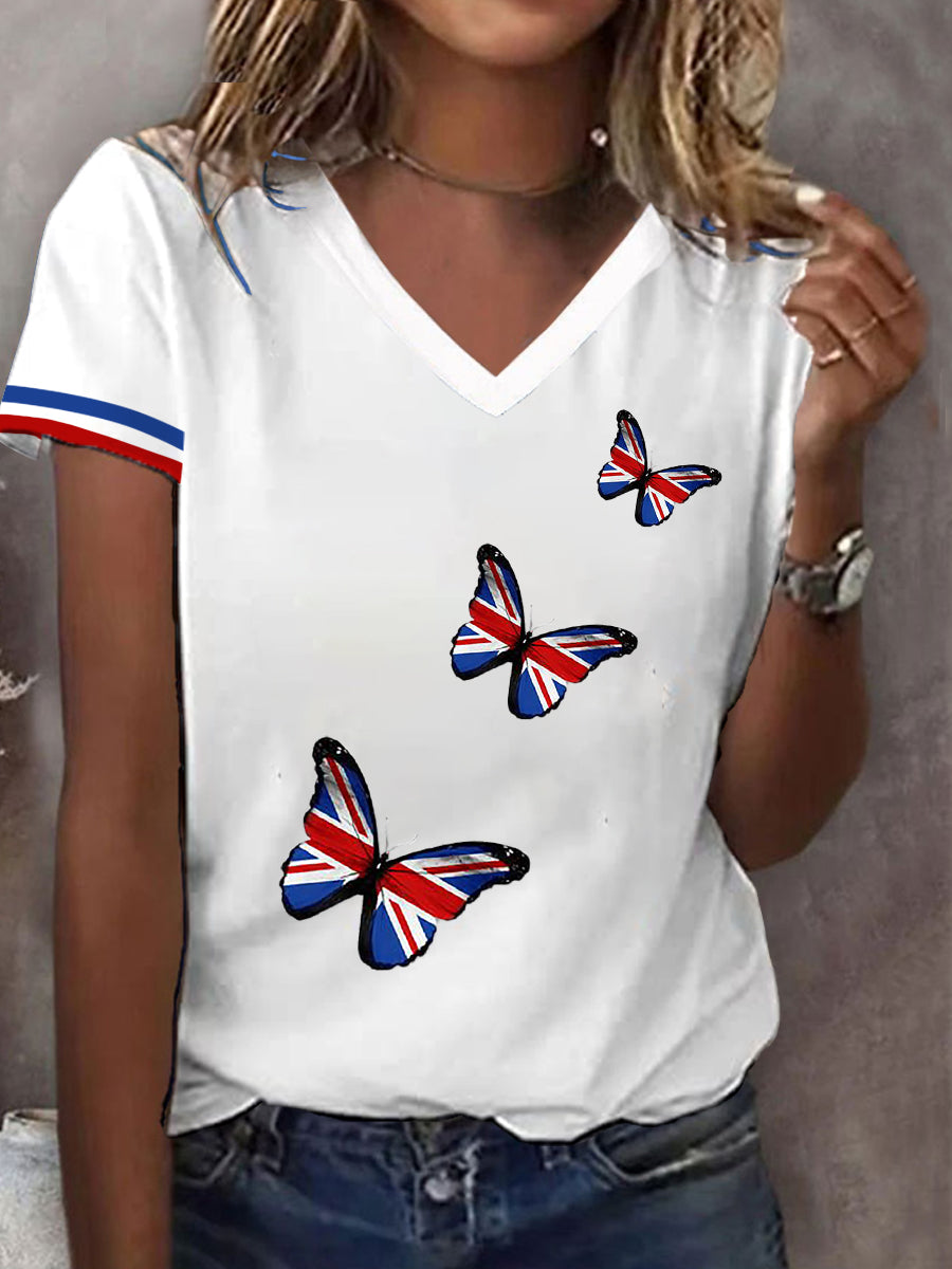 Women's British Flag Butterfly Short Sleeve T-Shirt