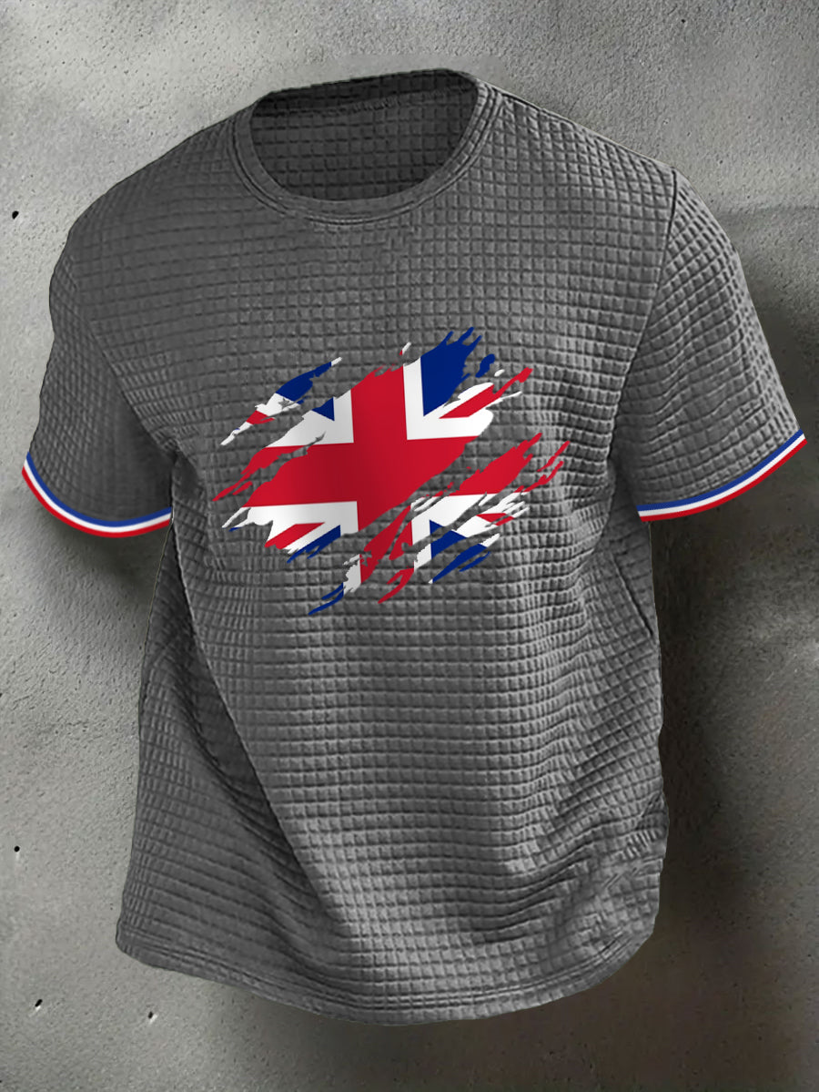 Men's UK Flag Print Casual Short-Sleeve Waffle Tee