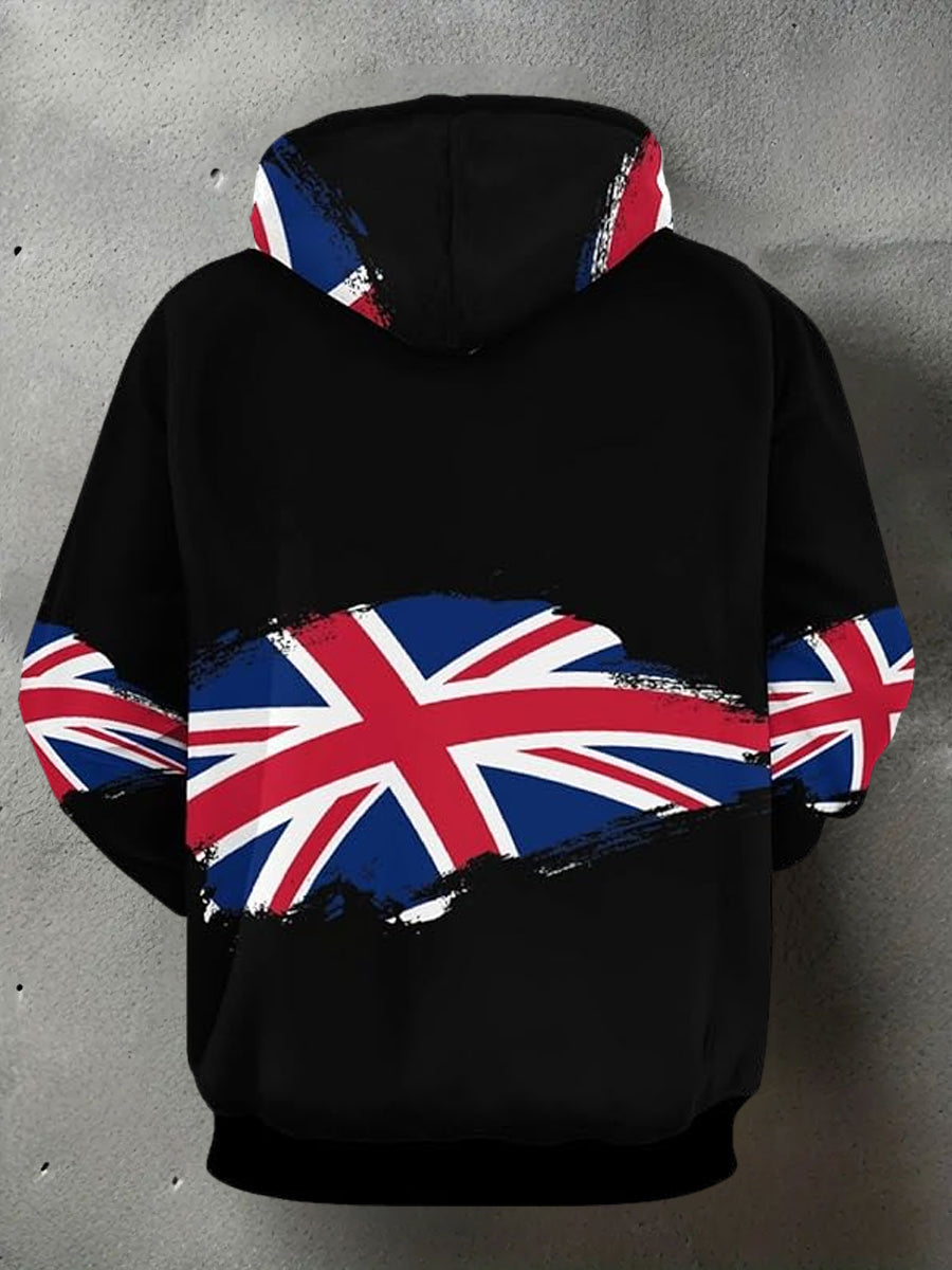 Men's UK Flag Print Casual Pocket Hoodie