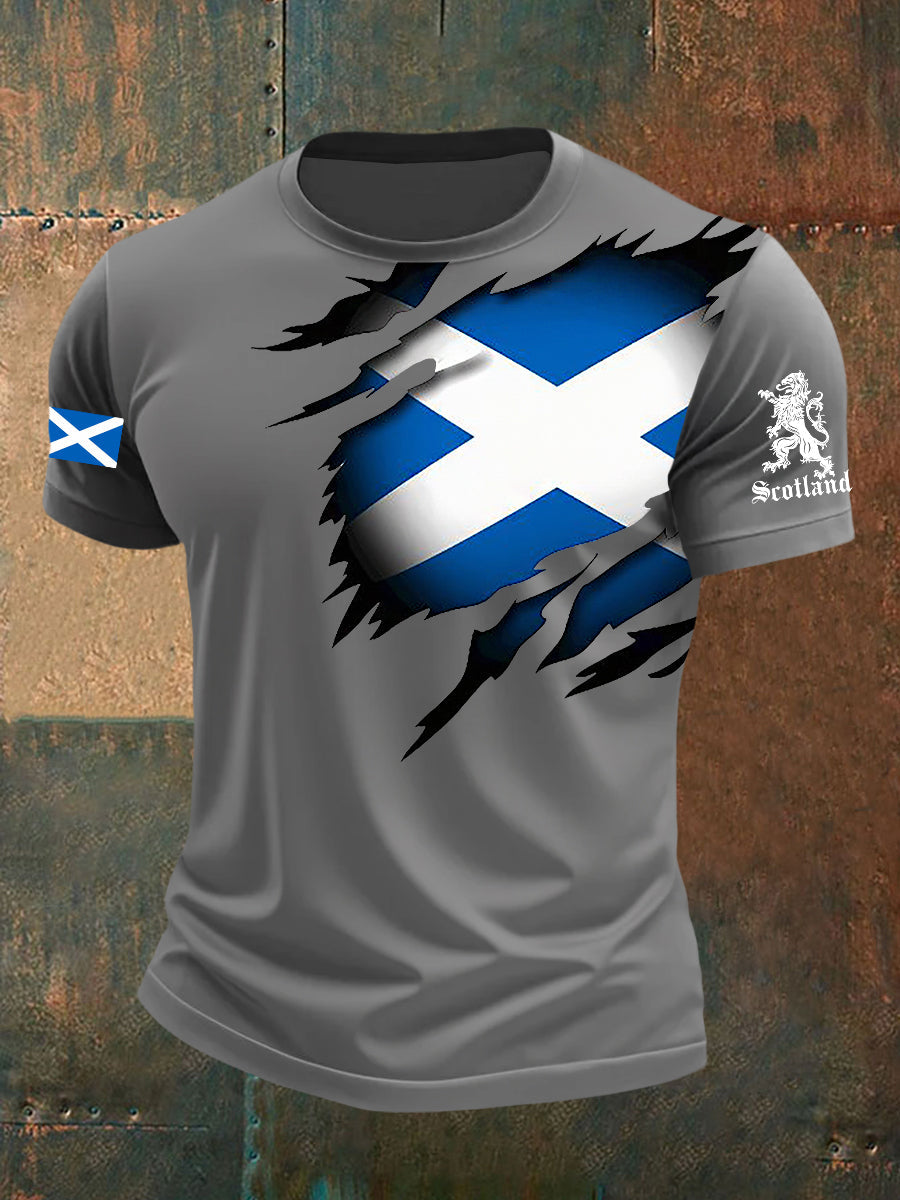 Men's Scotland Flag Proud The Brave Printed Casual Short Sleeve T-shirt