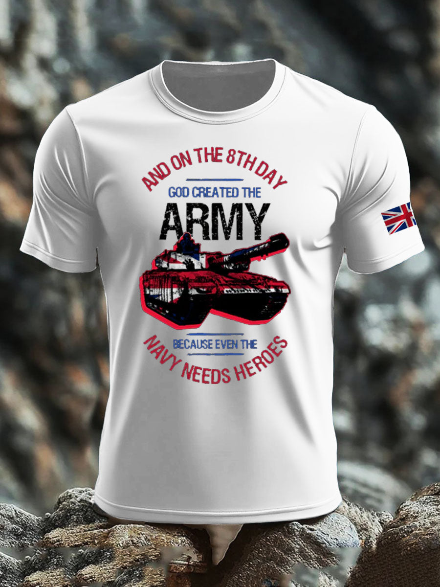 Men's British Veteran print imitation cotton short-sleeved T-shirt