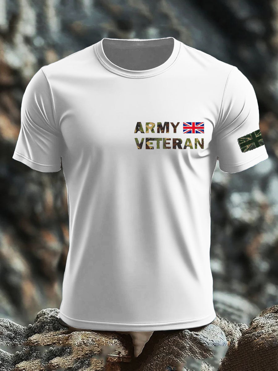 Men's British Veteran print imitation cotton short-sleeved T-shirt