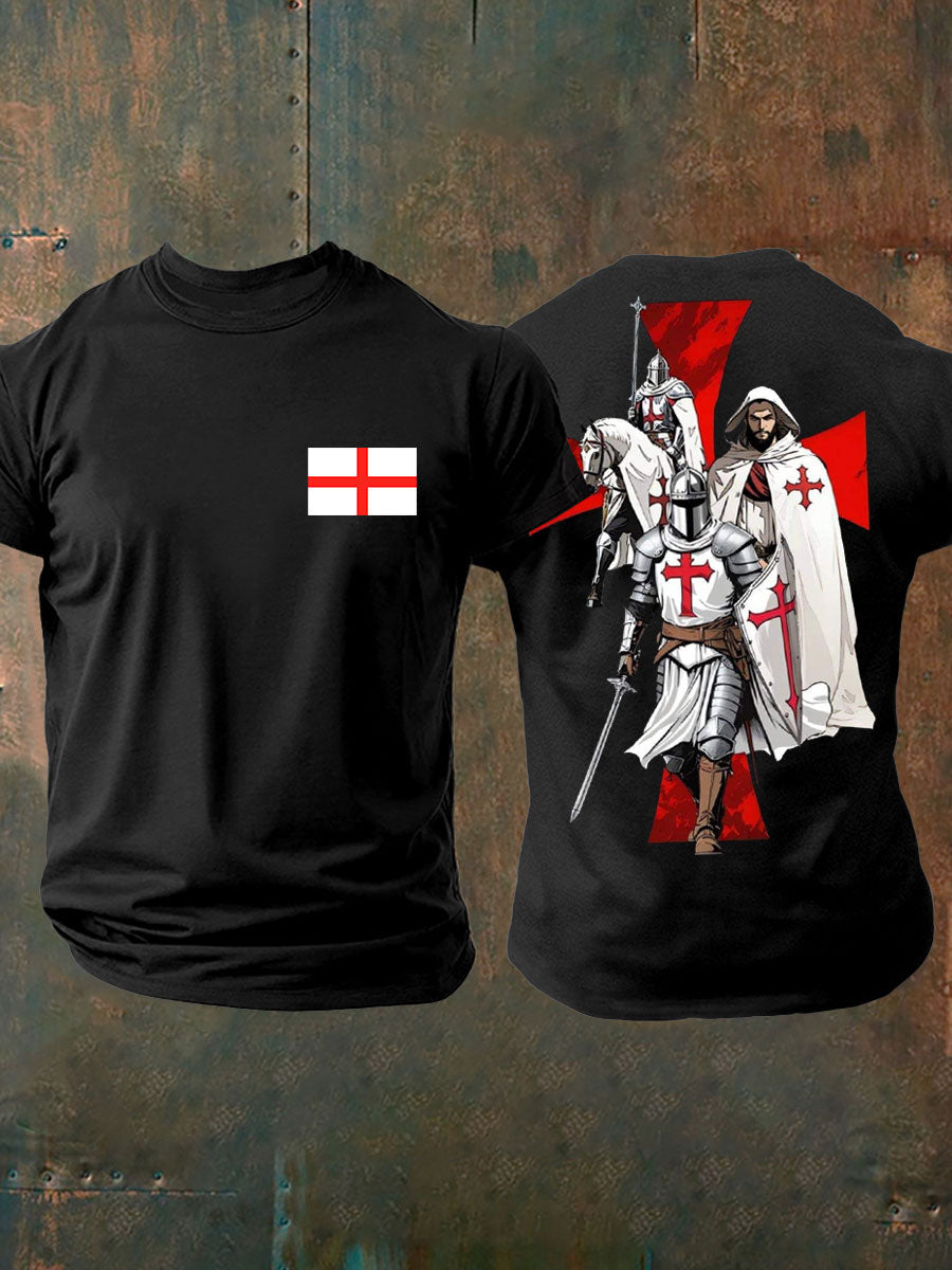 Men's English Crusaders Printed imitation cotton short-sleeved T-shirt