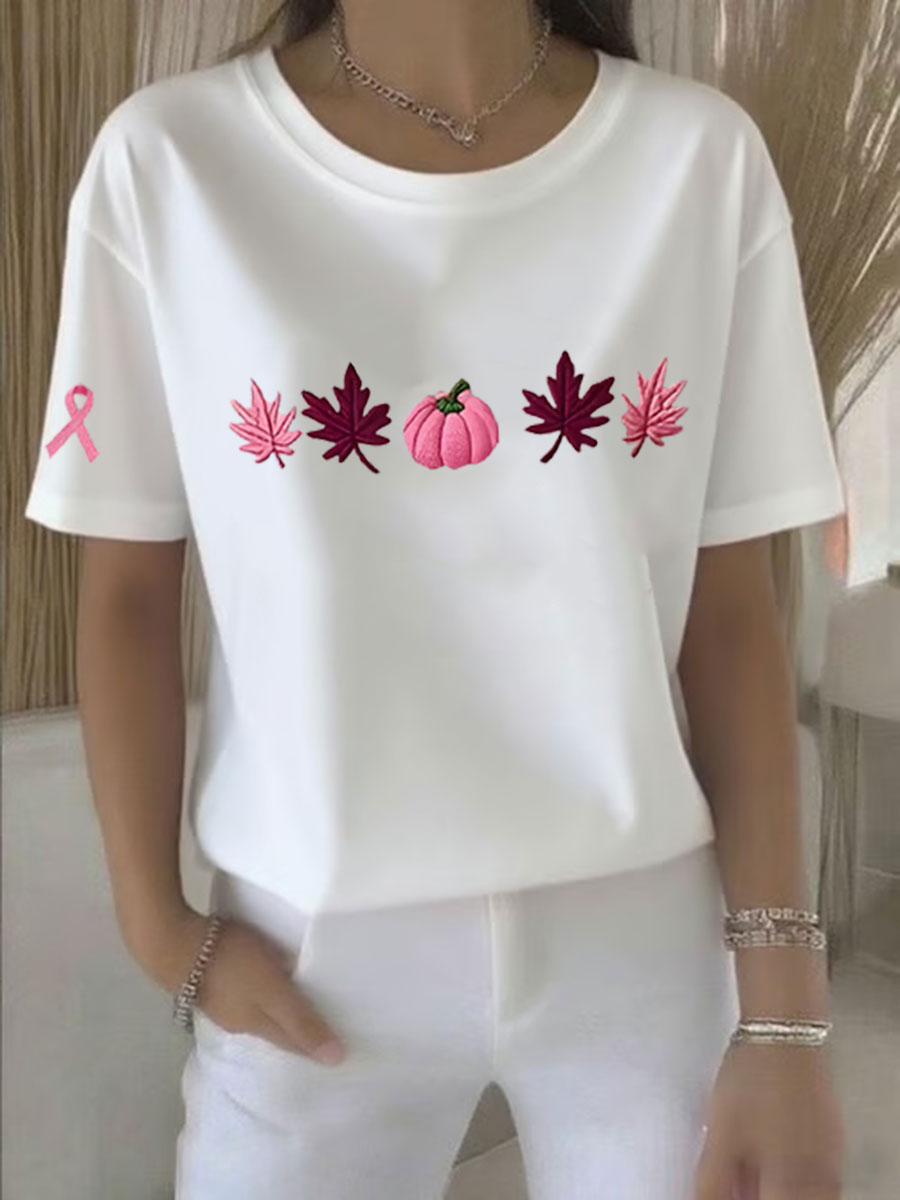 Women's Breast Cancer Awareness Pink Ribbon Print Casual T-shirt