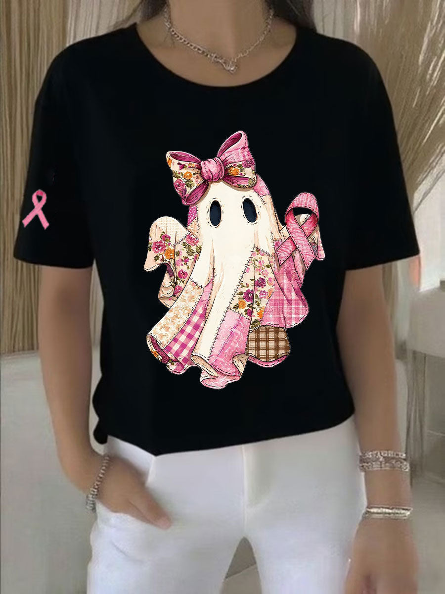 Women's Breast Cancer Awareness Pink Ribbon Print Casual T-shirt