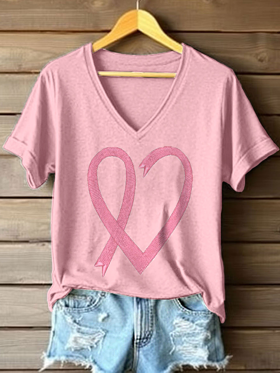 Women's Breast Cancer Awareness Embroidered T-shirt