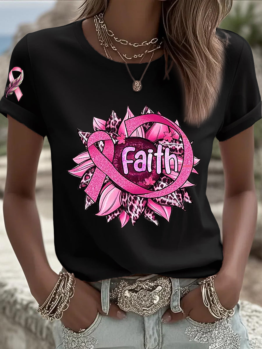Women's Breast Cancer Awareness Pink Ribbon Short Sleeve T-shirt