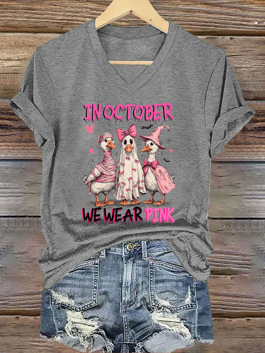 Women's Breast Cancer Awareness In October We Wear Pink Print Casual T-Shirt