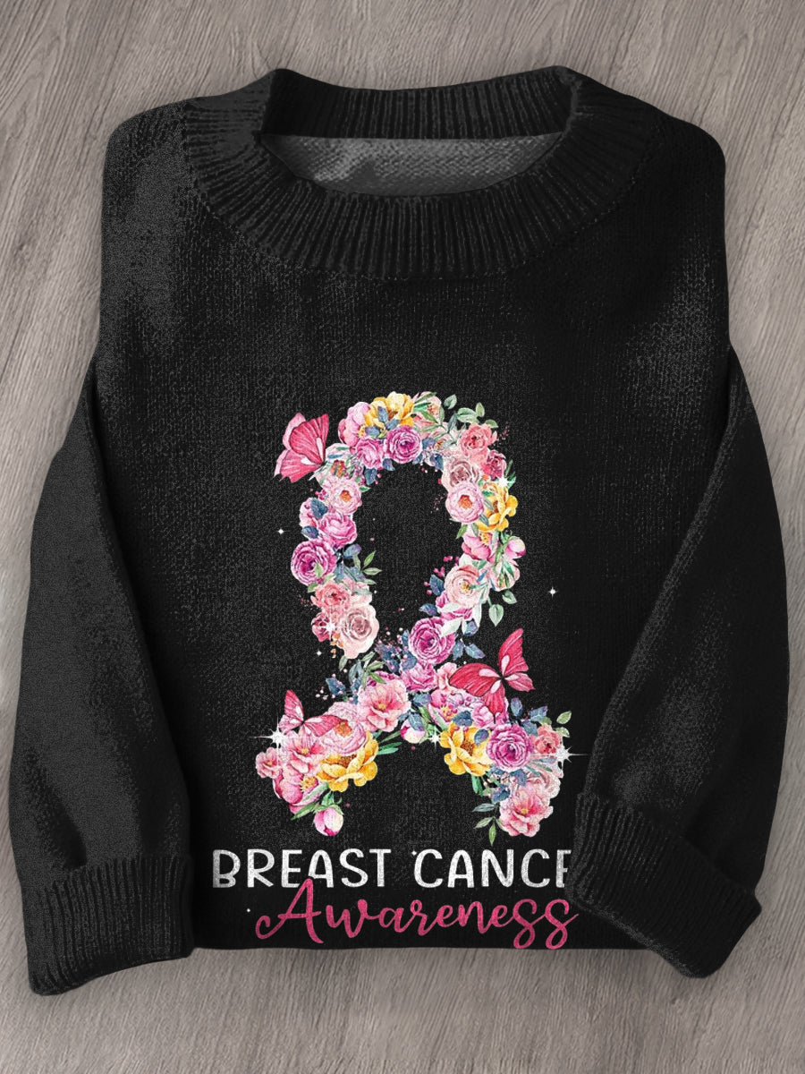 Women's Breast Cancer Awareness Long Sleeve Knit Sweater