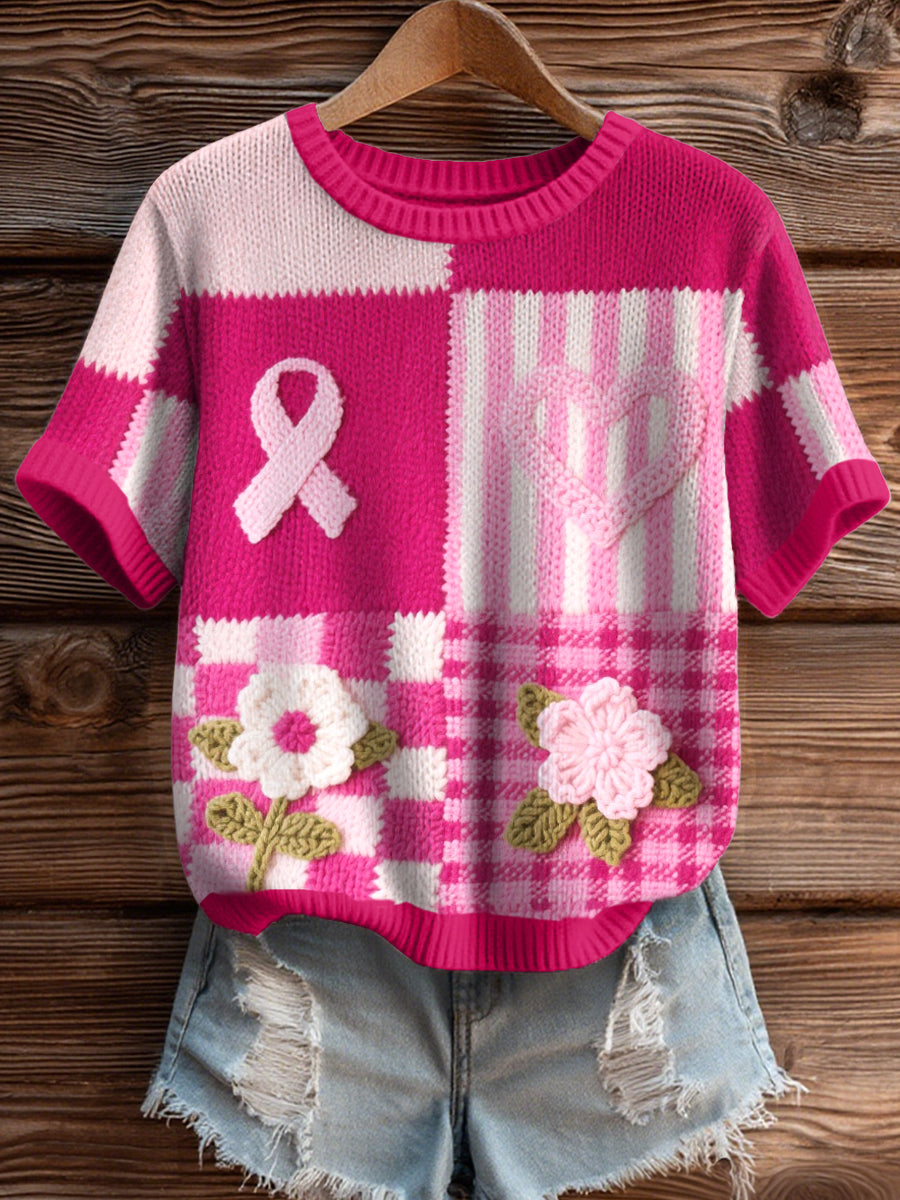 Women's Breast Cancer Awareness Inspired Floral Crochet Art Top