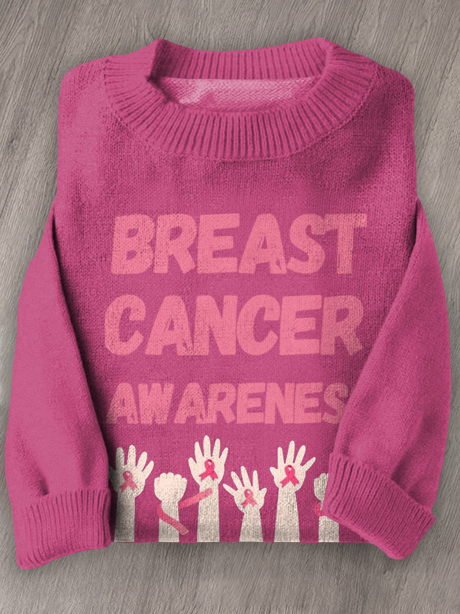 Women's Breast Cancer Awareness Long Sleeve Knit Sweater