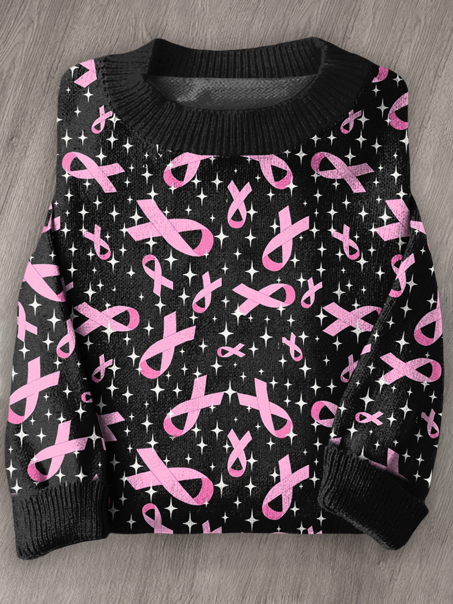 Women's Breast Cancer Awareness Long Sleeve Knit Sweater