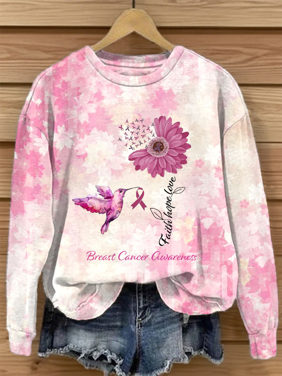 Women's Breast Cancer Awareness Pink Ribbon Print Sweatshirt