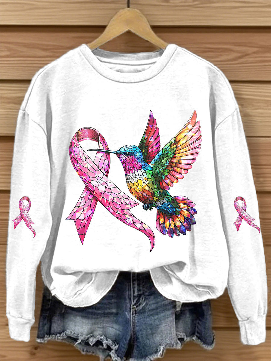 Women's Breast Cancer Awareness Pink Ribbon Print Sweatshirt