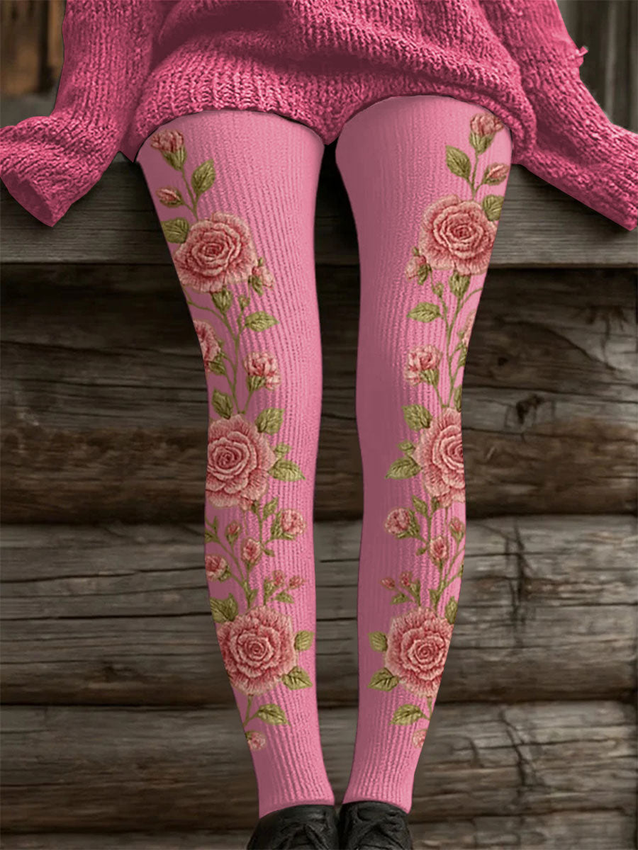 Women's Pink Floral Print Casual Leggings