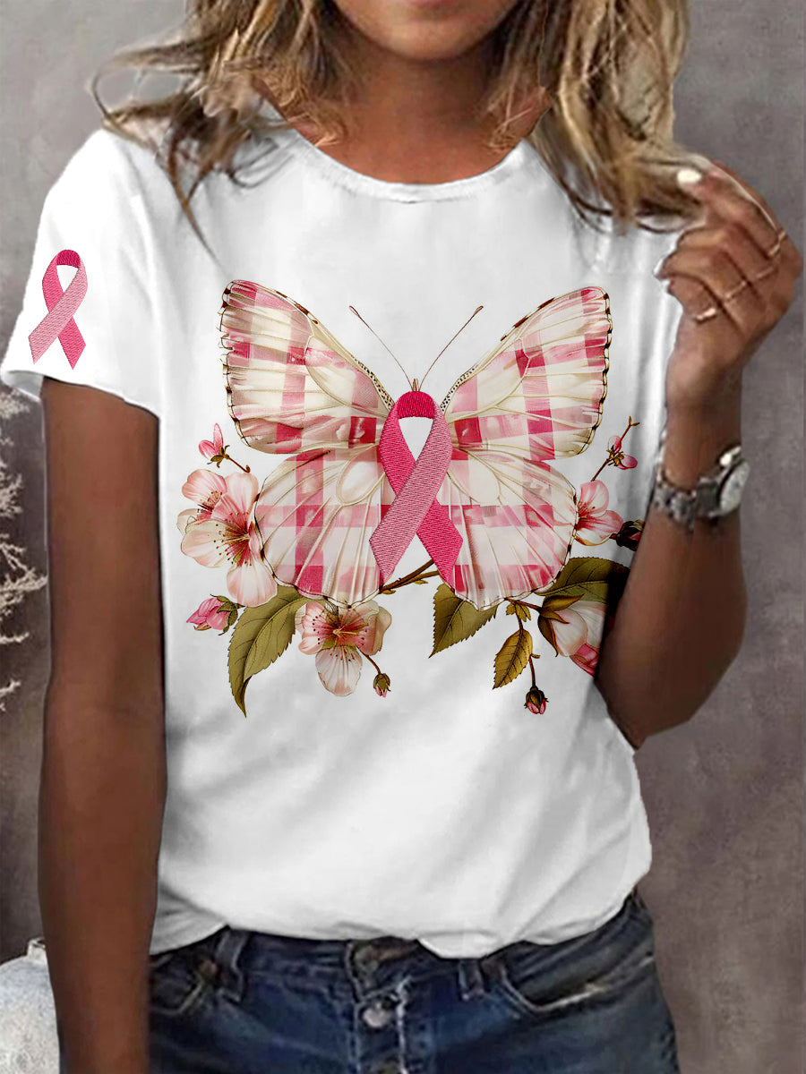 Women's Breast Cancer Awareness Butterfly Short-sleeved T-shirt