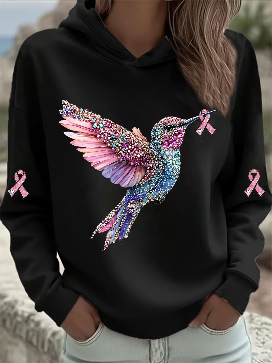 Women's Pink Hummingbird Print Hoodie