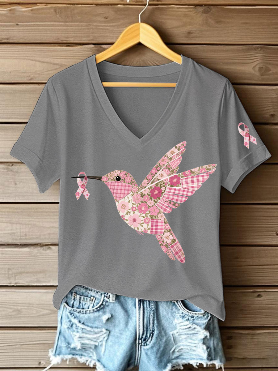 Women's Pink Hummingbird Print T-shirt