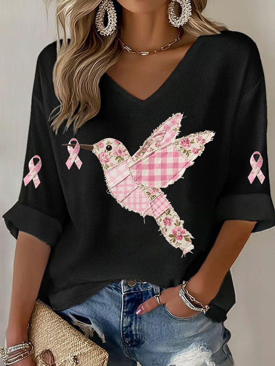 Women's Pink Hummingbird Print T-shirt