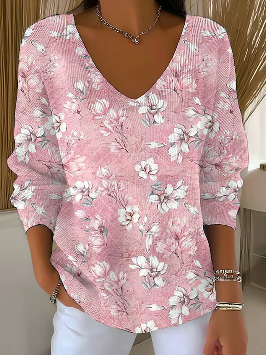 Women's Pink Floral Print Casual Top