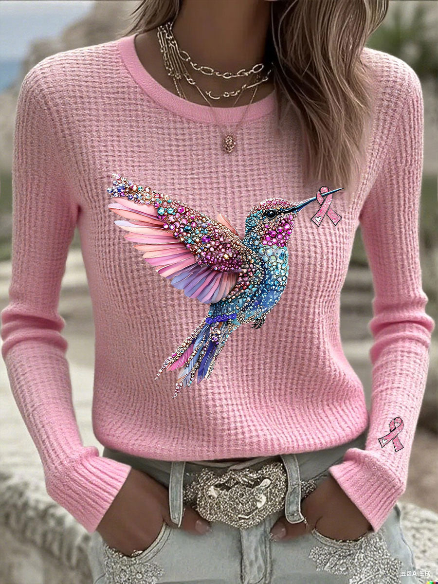 Women's Pink Ribbon Print Casual Top