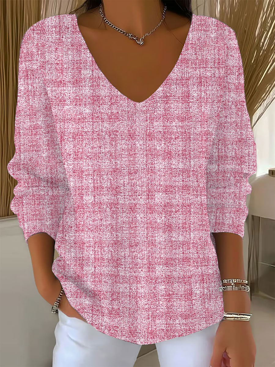 Women's Pink Plaid Print Casual Top
