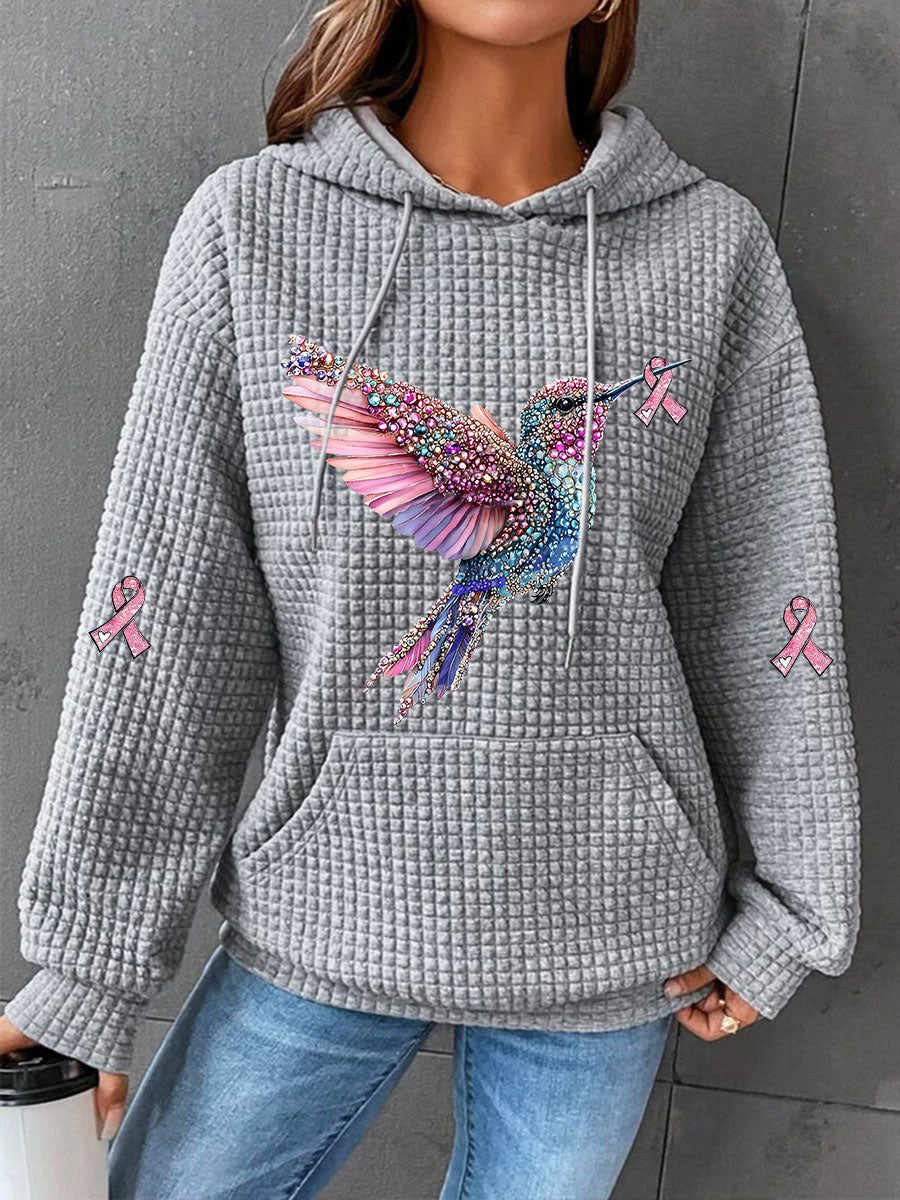 Women's Pink Ribbon Waffle Print Casual Hoodie