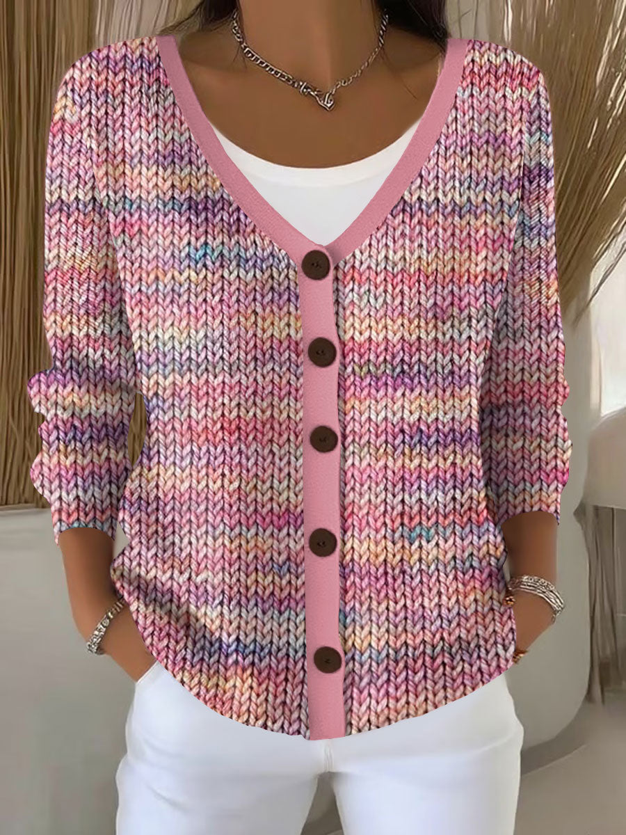 Women's Pink Plaid Print Casual Cardigan
