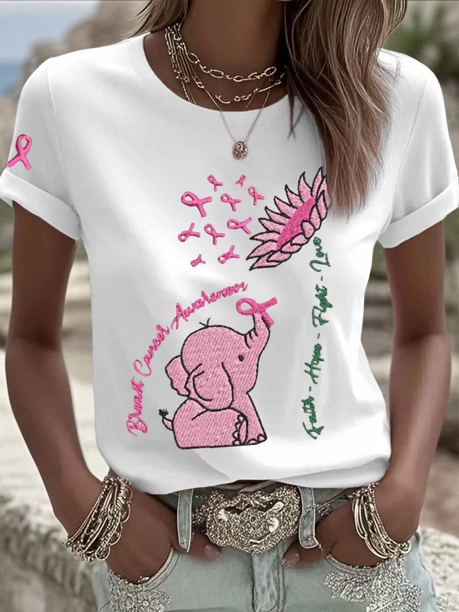 Women's Breast Cancer Elephant Sunflower T-Shirts
