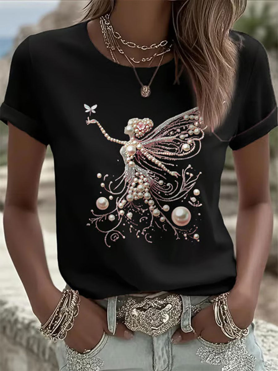 Women's Pink Pearl Print Casual T-shirt