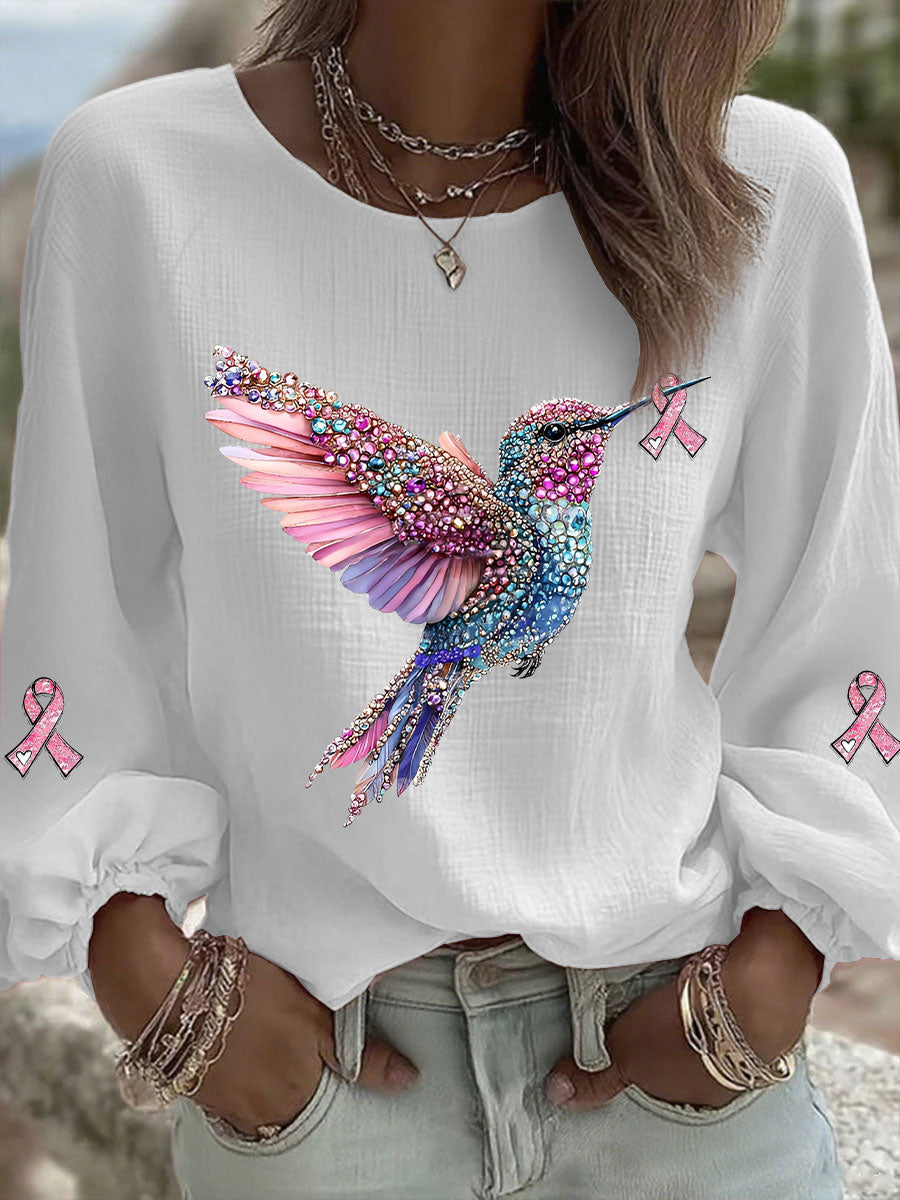 Women's Pink Hummingbird Print Casual T-shirt