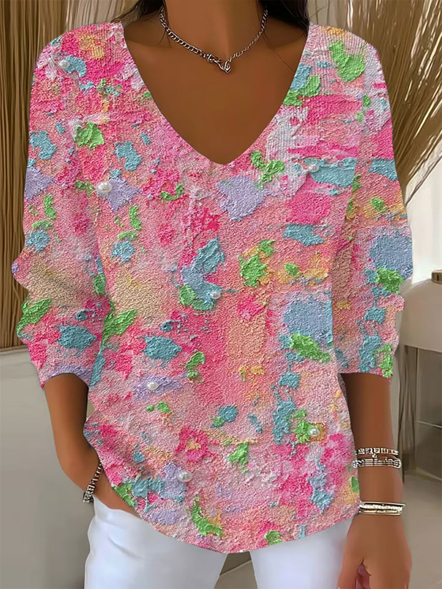 Women's Pink Art Print Casual Top