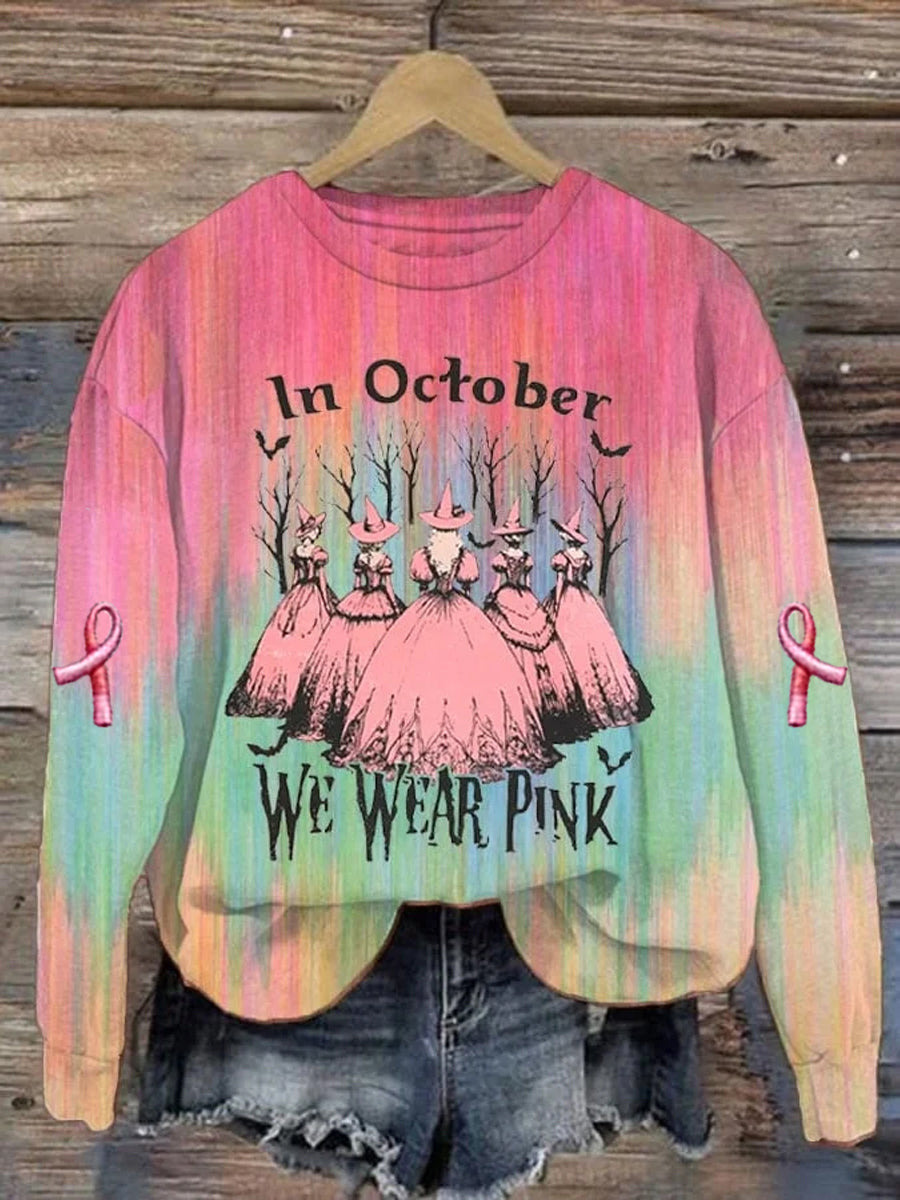 Women's Casual Vintage October We Wear Pink Witch Pink Ribbon Sweatshirt