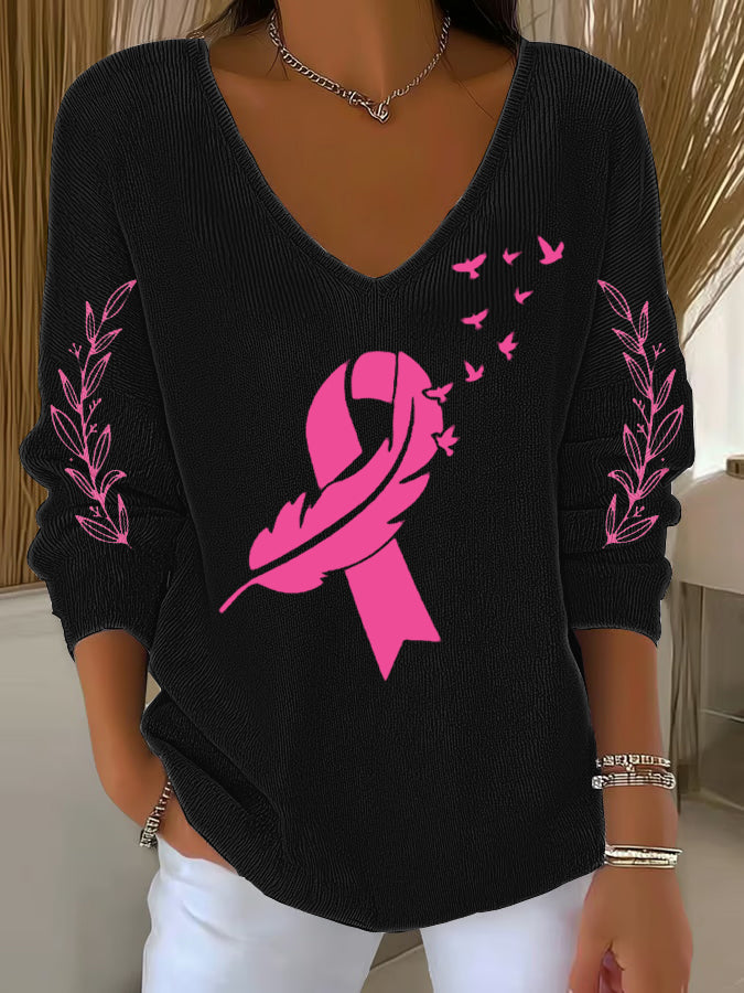 Women's Breast Cancer Pink Printed Casual Top