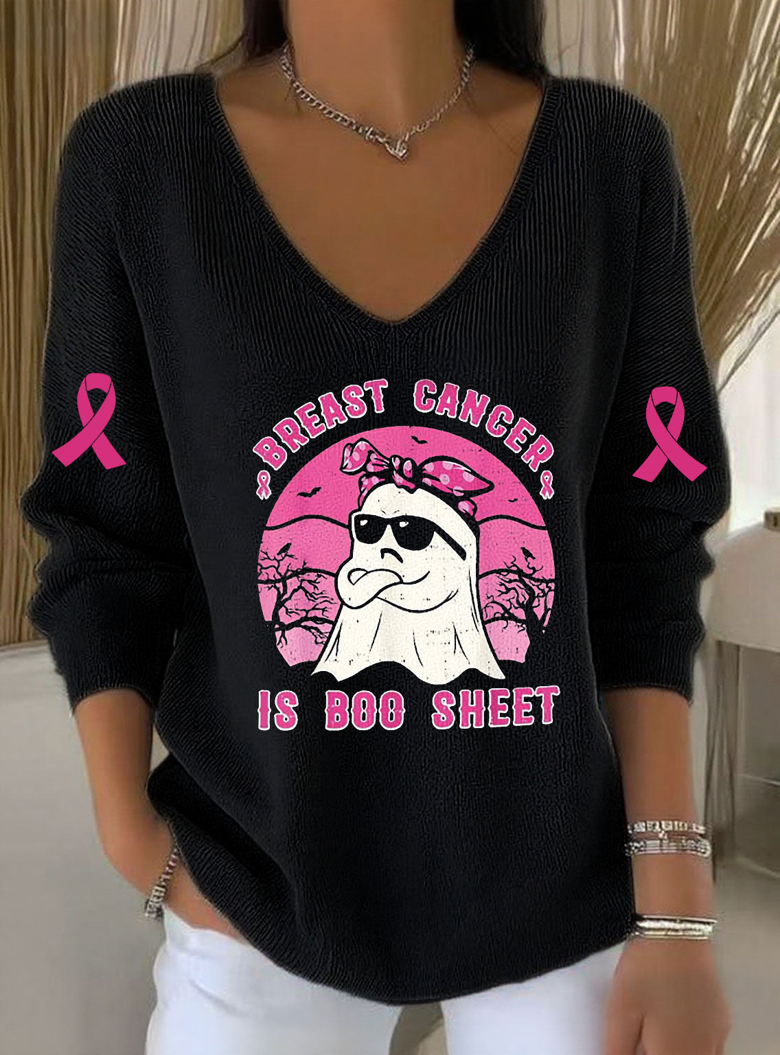 Women's Breast Cancer Is Boo Sheet Printed Casual Top