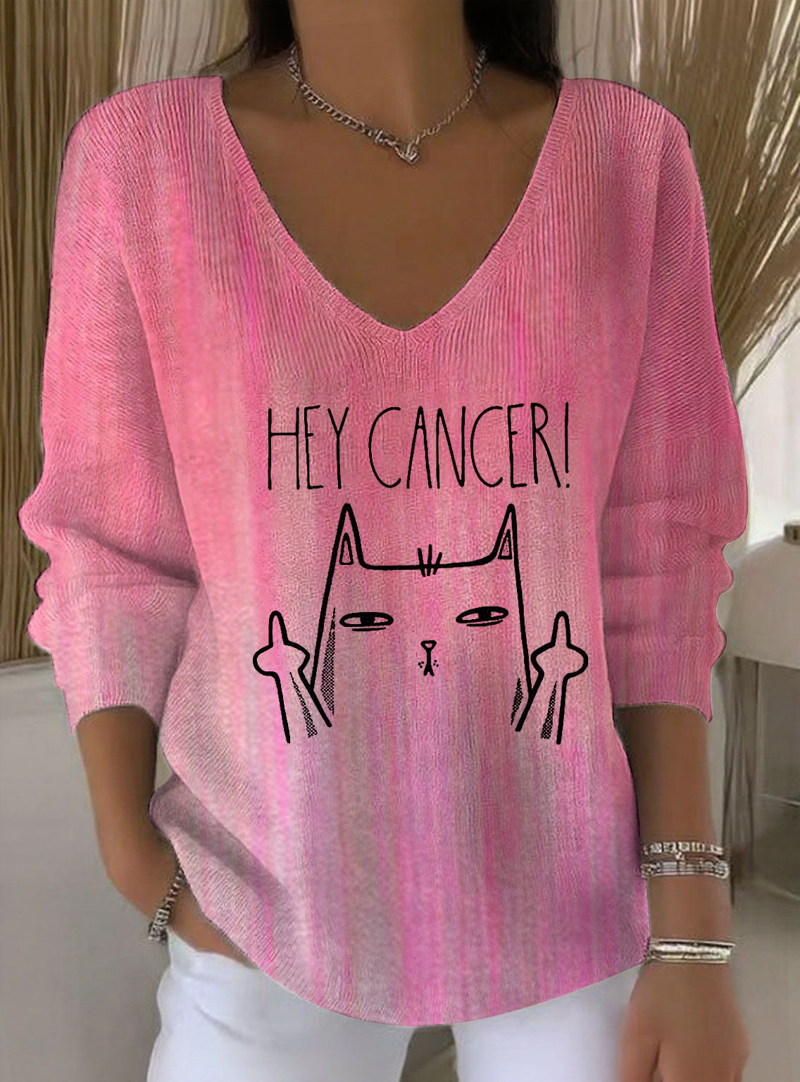 Women's Breast Cancer Pink Printed Casual Top