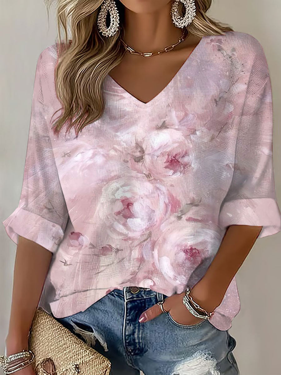 Women's Pink Floral Print Casual T-shirt