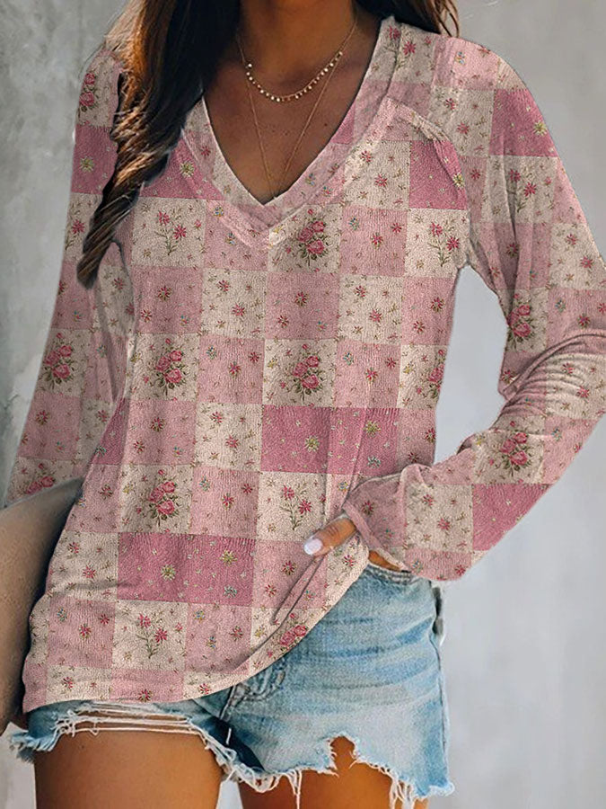 Women's Pink Floral Print Casual T-shirt