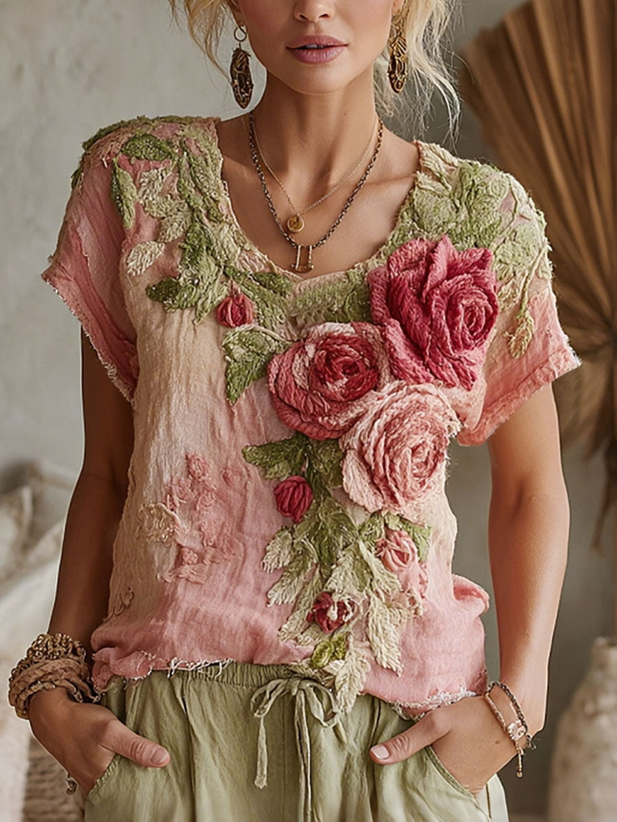 Women's Breast Cancer Rose Casual T-Shirts