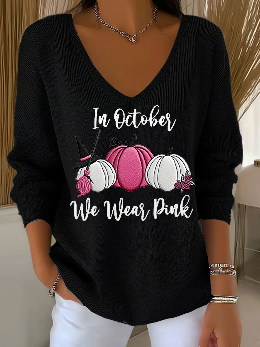 Women's Breast Cancer In October We Wear Pink Printed Casual Top