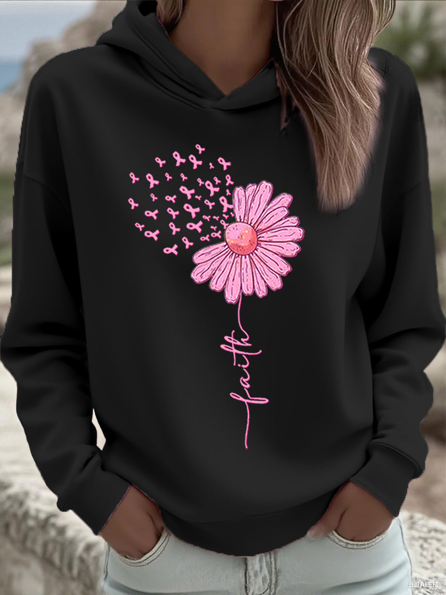 Women's Pink Ribbon Sunflower Faith Breast Cancer Awareness Support Sweatshirt