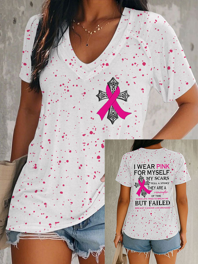 Women's Breast Cancer Awareness I Wear Pink For Myself My Scars Tell A Story T-Shirt